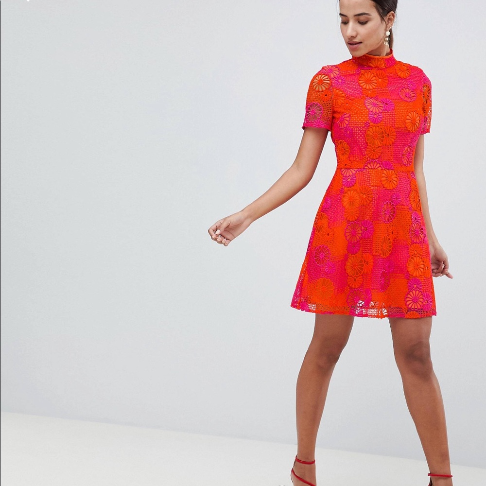 ASOS Bright Floral Crochet Mini Dress